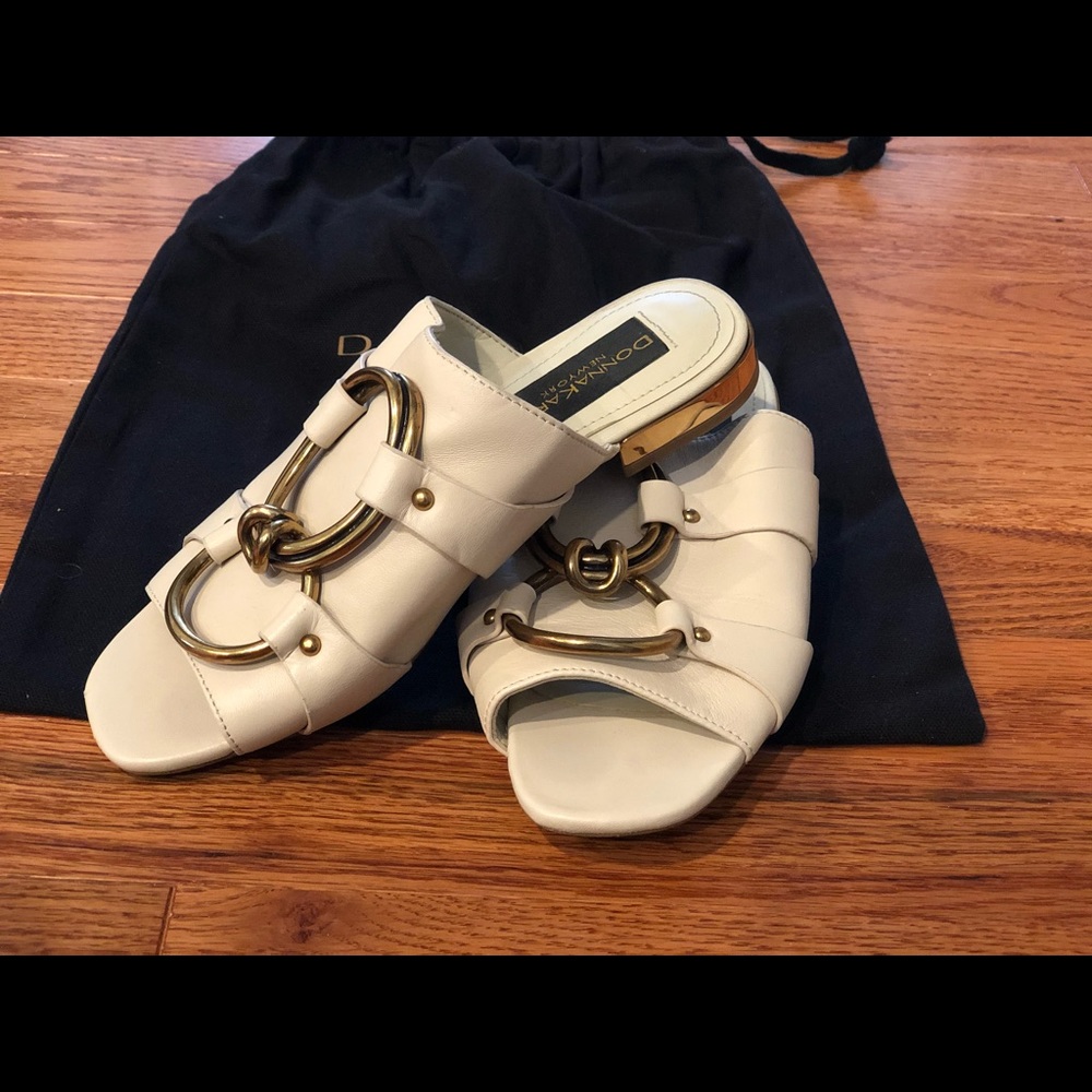 Donna Karan white slides.